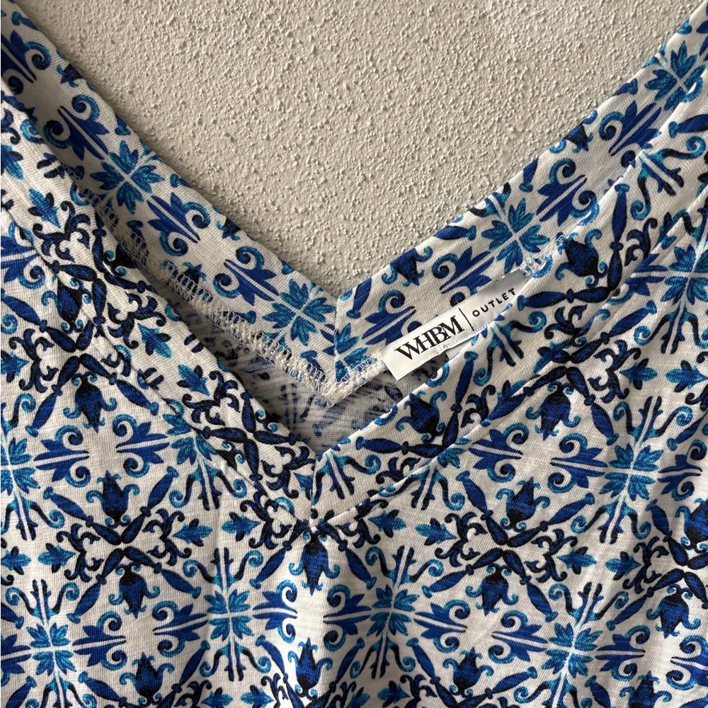 White House Black Market Medium V Neck Tank Top Blue & White cotton Blend Casual - Picture 4 of 10